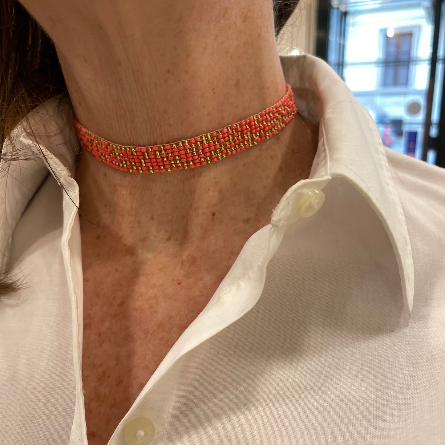 choker collana rosa