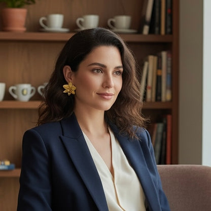 Orecchini Orchidea Oro 24k con Smeraldi Colombiani - CARU Bogotá