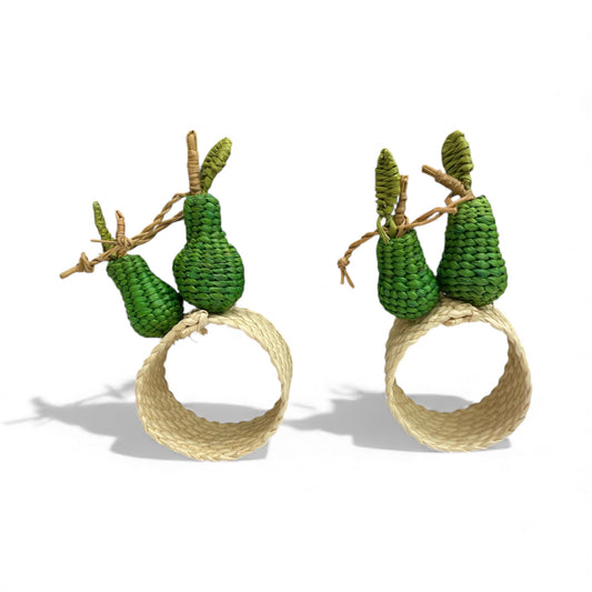 anelli portatovaglioli in palma di iraka, forma pera verde