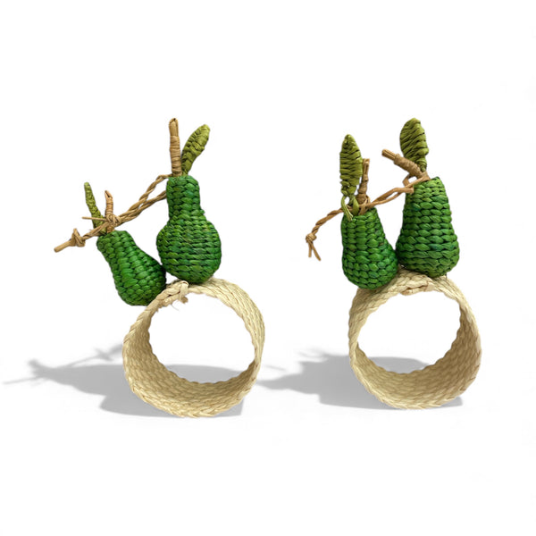 anelli portatovaglioli in palma di iraka, forma pera verde