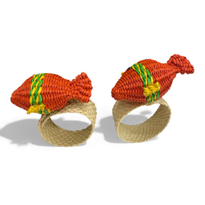 anelli portatovaglioli in palma di iraka, forma pesce rosso