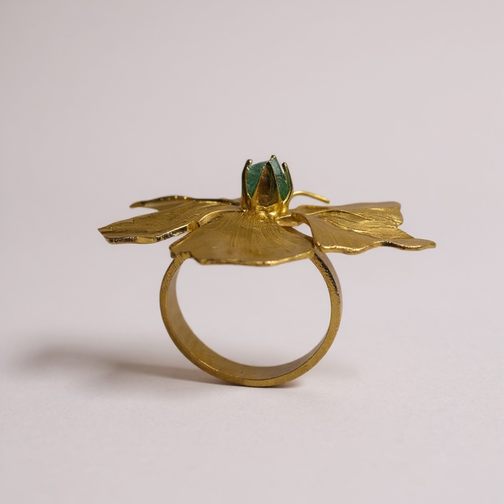 Emerald Ring - Raw Colombian Muzo Flower Solitaire 24k Gold CARU
