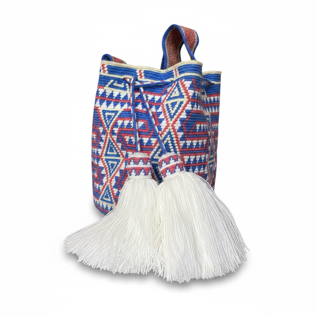 Borsa Mochila Wayuu Chiquita Colombiana, Autentica e Tessuta a mano dalle donne Wayuu.