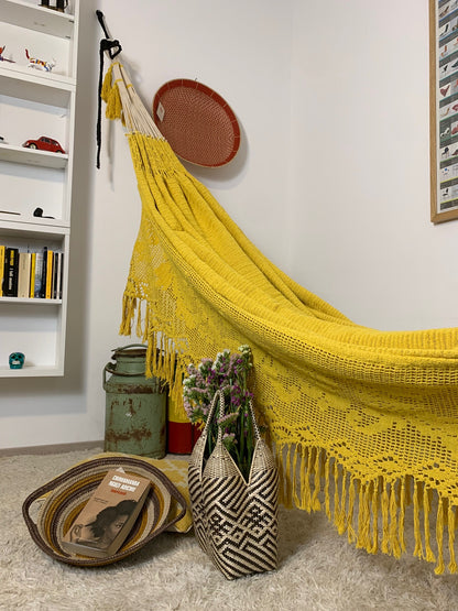 Amaca Artigianale "Chinchorro" Gialla - Pezzo Unico Wayuù Deluxe