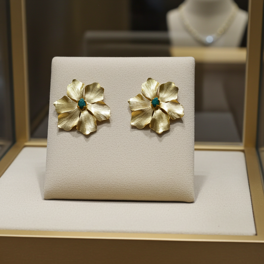 Emerald Earrings Certified Muzo - Floral Design CARU