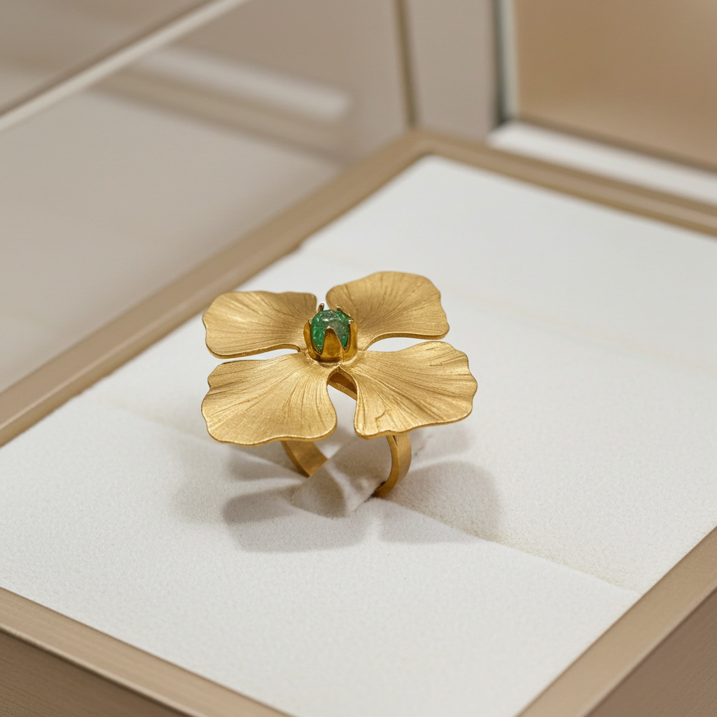 anello in bronzo placato in oro 24k con pietra smeralda della miniera di muzo in colombia