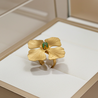 anello in bronzo placato in oro 24k con pietra smeralda della miniera di muzo in colombia