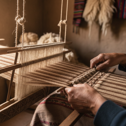 Dettaglio tessitura alpaca peru elaborazione sciarpa