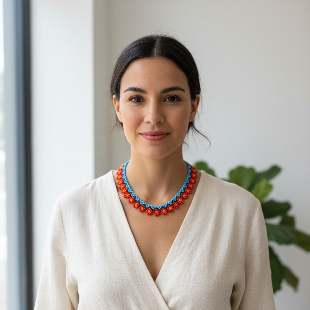 Collar Embera con diseño floral - Joyería étnica única hecha en telar manual