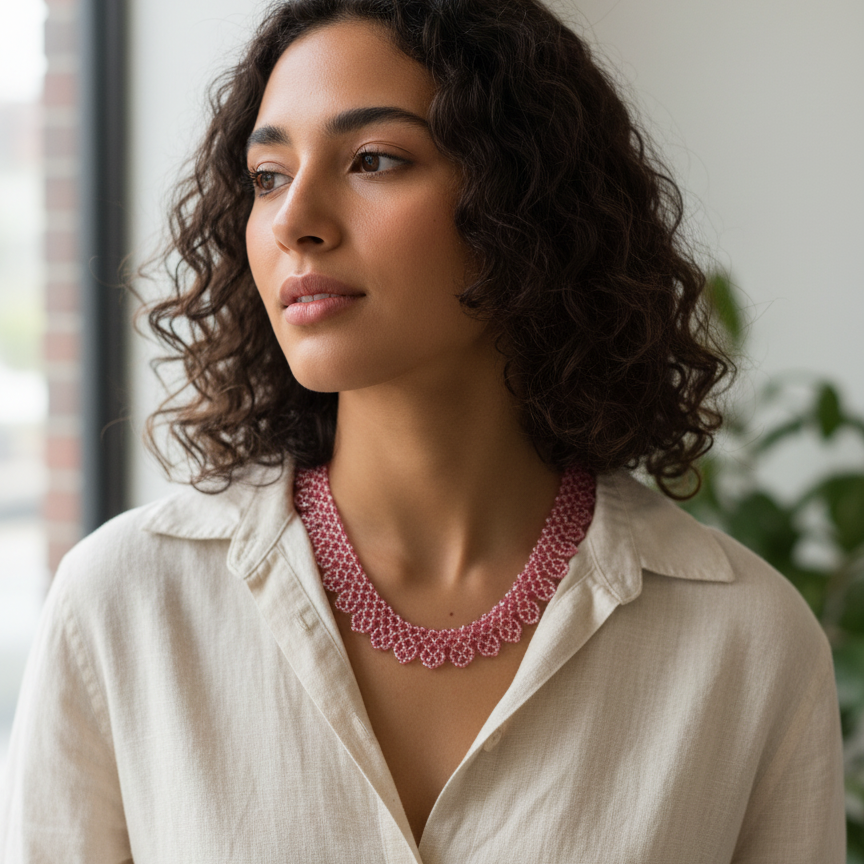 Collar Embera rosa brillante - Joyería étnica artesanal con perlas de vidrio