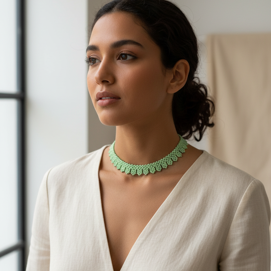 Collar Embera verde claro - Pieza única artesanal colombiana