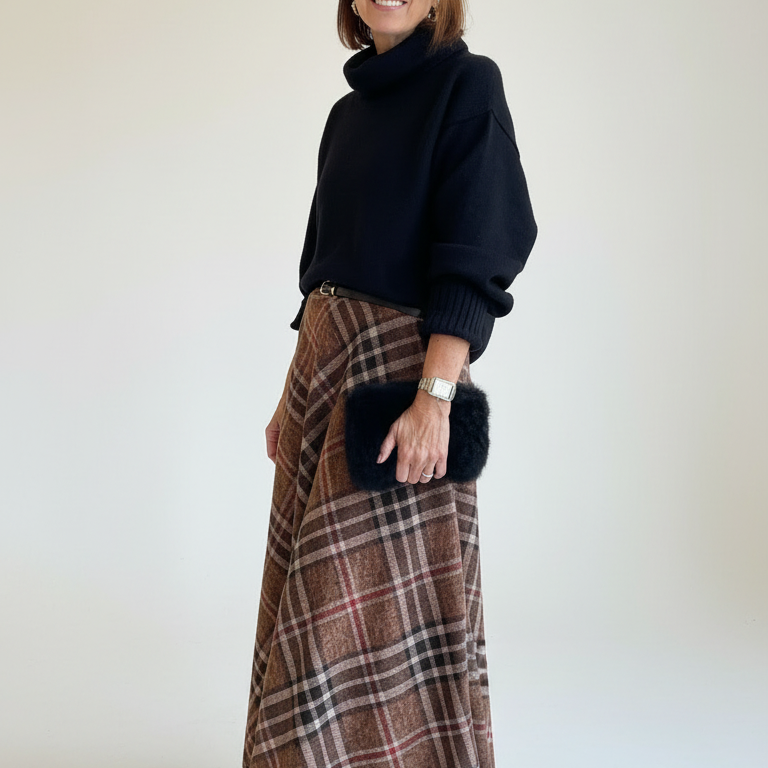 Modelo con pochette editorial