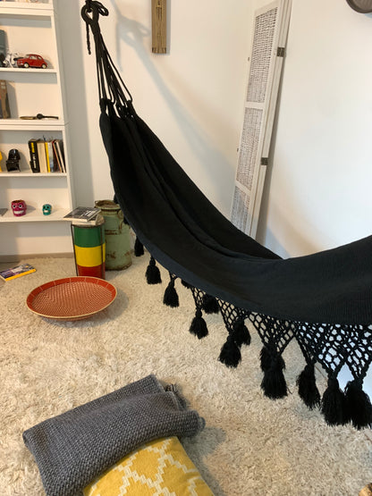 Hamac "Nudos y Borlas", Noir, Mesure 3,60 x 1,60 m