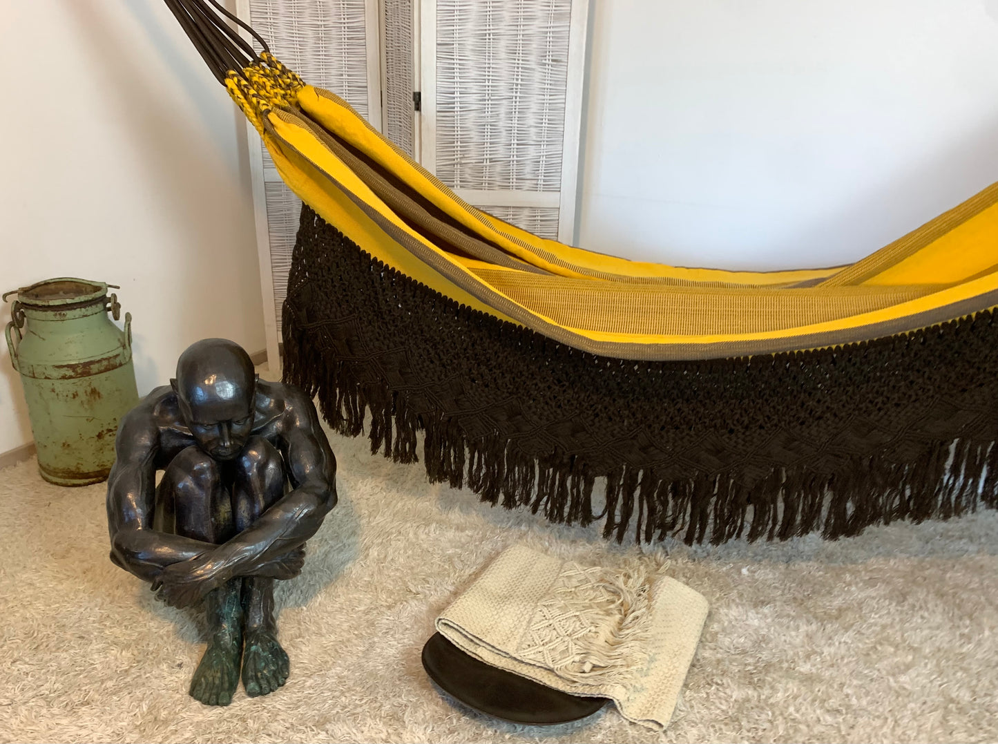 Amaca "Macramé", Gialla e Marrone, Misura 3,60 x 1,60